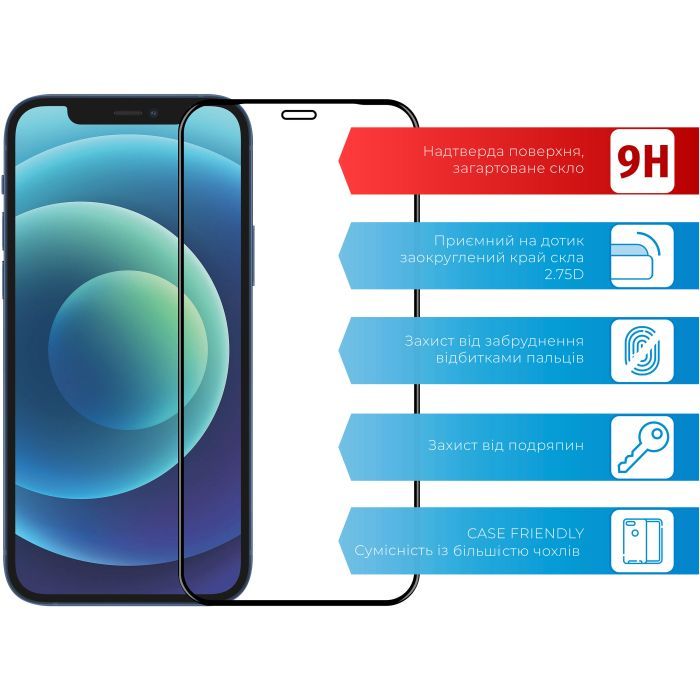 Стекло защитное ACCLAB Full Glue Apple iPhone 12 (1283126508219) изображение 2
