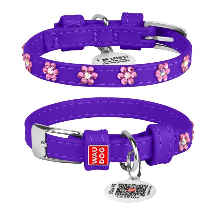 Нашийник для тварин WAUDOG Glamour з QR-паспортом "Квіти" XS Ш 12 мм Д 21-29 см рожевий (32697)