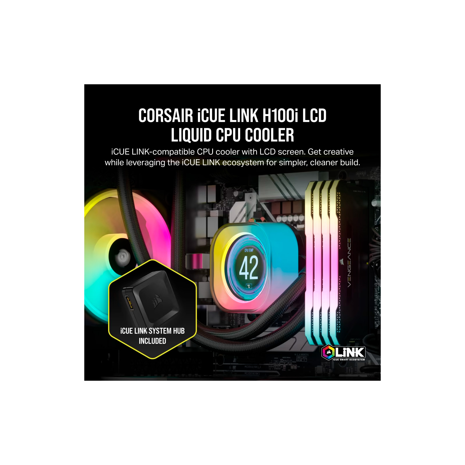 Система водяного охлаждения Corsair iCUE Link H100i LCD RGB (CW-9061007-WW) изображение 5