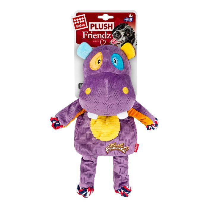 Игрушка для собак GiGwi Plush Бегемот с веревками и пищалкой 34 см (2255) изображение 2