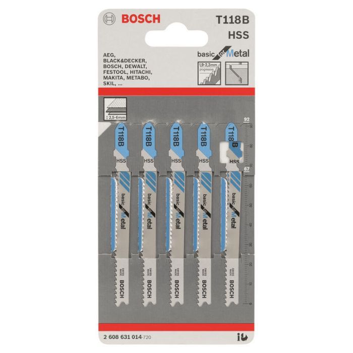 Полотно Bosch по металлу T 118 B, 1.9-2.3х92мм, 5шт (2.608.631.014)