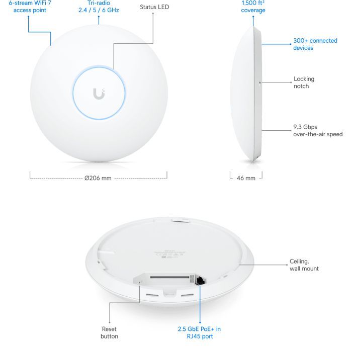 Точка доступу Wi-Fi Ubiquiti UniFi 7 PRO (U7-PRO) зображення 8