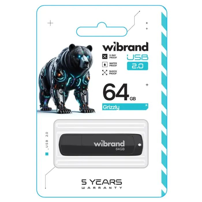 USB флеш накопитель Wibrand 8GB Grizzly Black USB 2.0 (WI2.0/GR8P3B) изображение 2