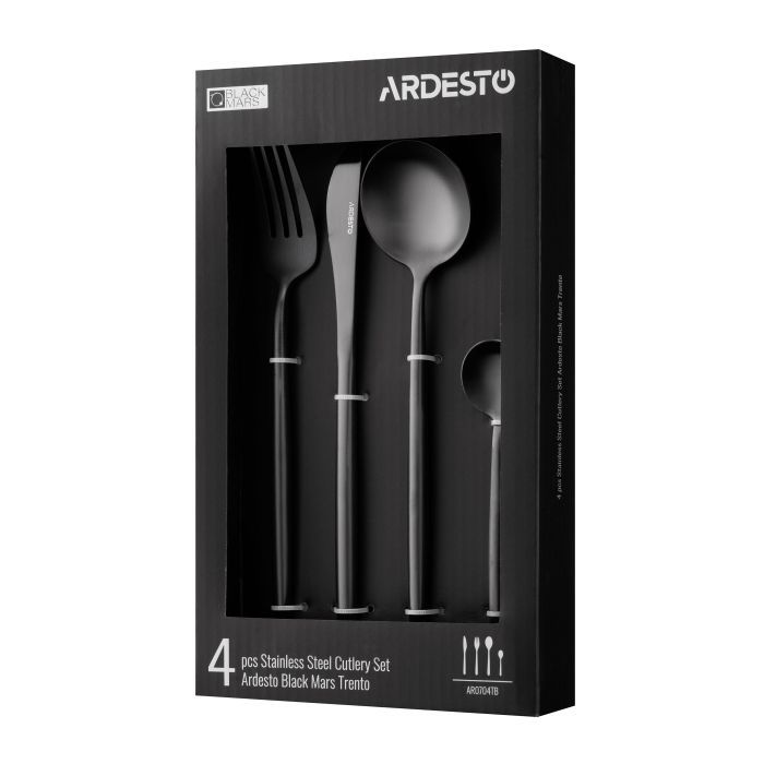Набір столових приборів Ardesto Black Mars Trento, 4 прибори, нержавіюча сталь, чорний (AR0704TB) зображення 6