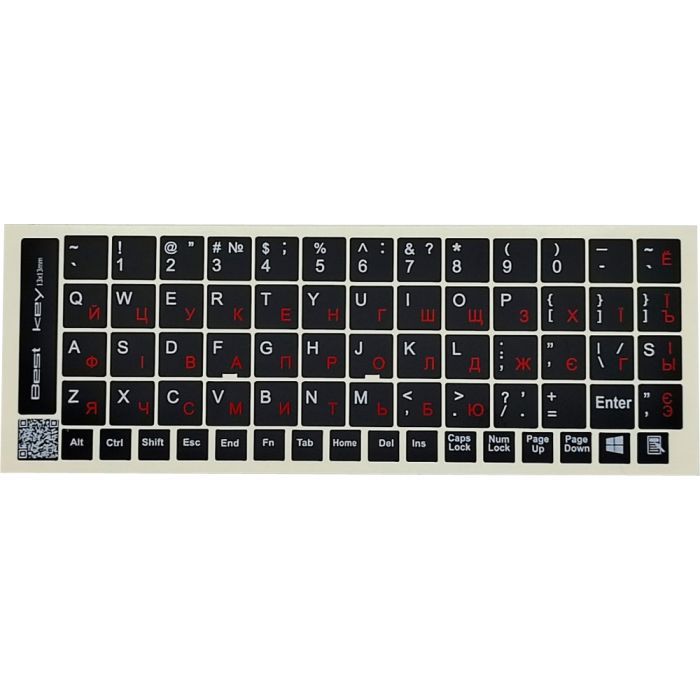 Наклейка на клавіатуру BestKey непрозора чорна, 68, червоний (BK13RED/025)