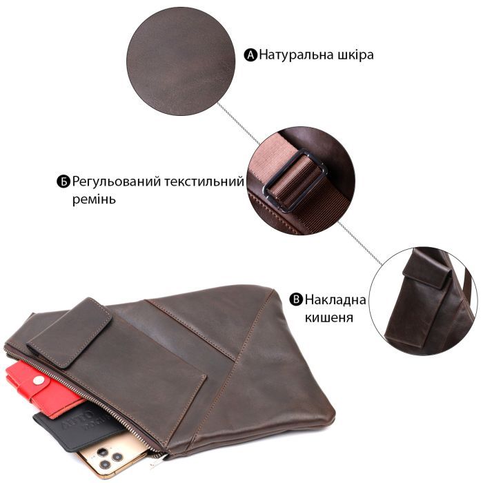 Сумка Grande Pelle Мужская на плечо из натуральной кожи Коричневая (11669) изображение 4