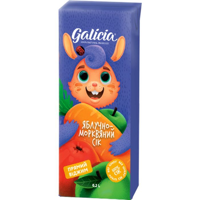 Сок детский Galicia Яблочно-морковный прямого отжима неосвещенный 200 мл (4820209560312)