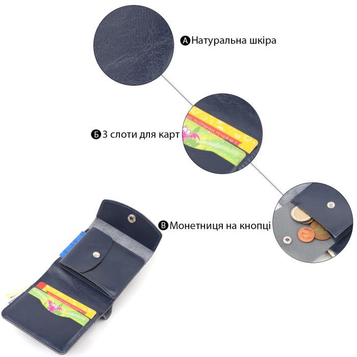 Портмоне Shvigel Из натуральной кожи Синее (16622) изображение 4