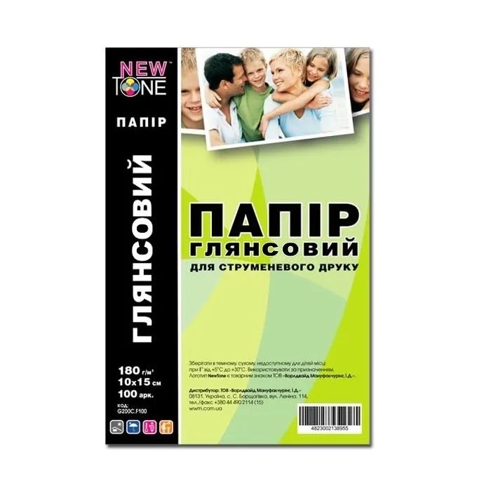 Фотобумага NewTone 10x15, 180г/m кв, Glossy, 100c (G180.F100N)