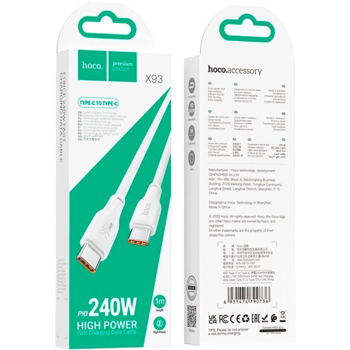Дата кабель USB-C to USB-C 2.0m 240W TPE X93 white HOCO (6931474790743) изображение 7