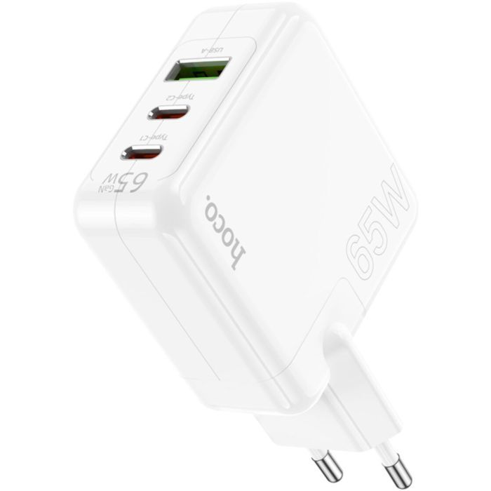 Зарядное устройство HOCO C115A Header 2xUSB-C PD65W + 1xUSB QC3.0 GaN White (6931474798312) изображение 6
