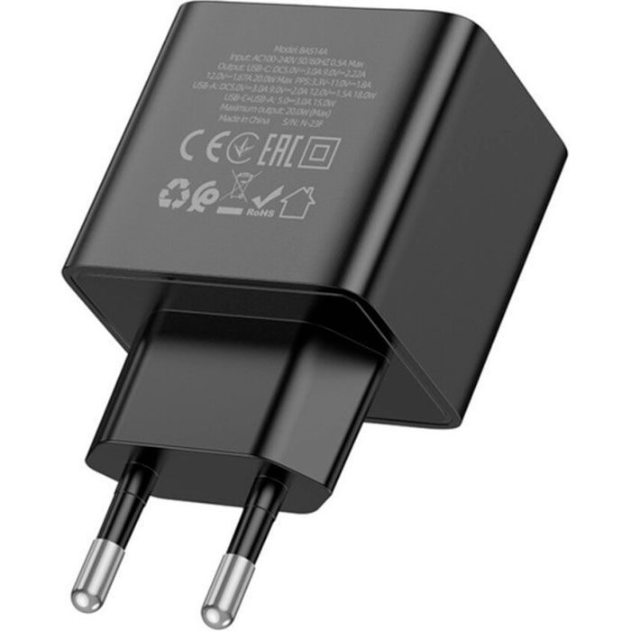 Зарядное устройство BOROFONE BAS14A Erudite 1xUSB-C PD20W + 1xUSB QC3.0 Black (6941991104947) изображение 5