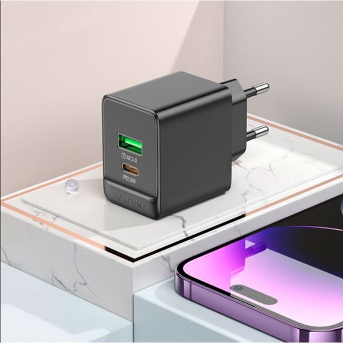 Зарядное устройство BOROFONE BAS14A Erudite 1xUSB-C PD20W + 1xUSB QC3.0 Black (6941991104947) изображение 7