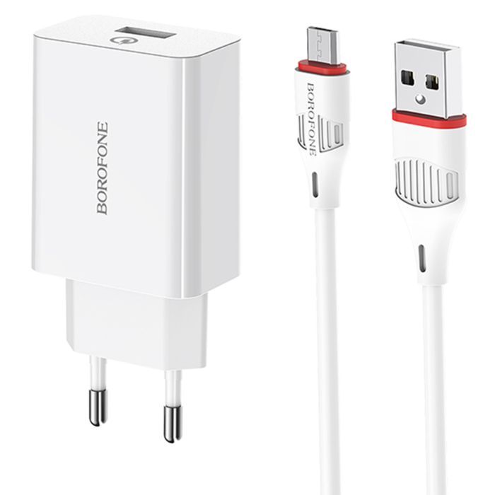 Зарядное устройство BOROFONE BA21A USB + cable USB to Micro 5P 10.5W White (BA21A/MW)