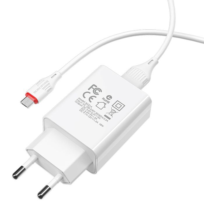 Зарядное устройство BOROFONE BA21A USB + cable USB to Micro 5P 10.5W White (BA21A/MW) изображение 4