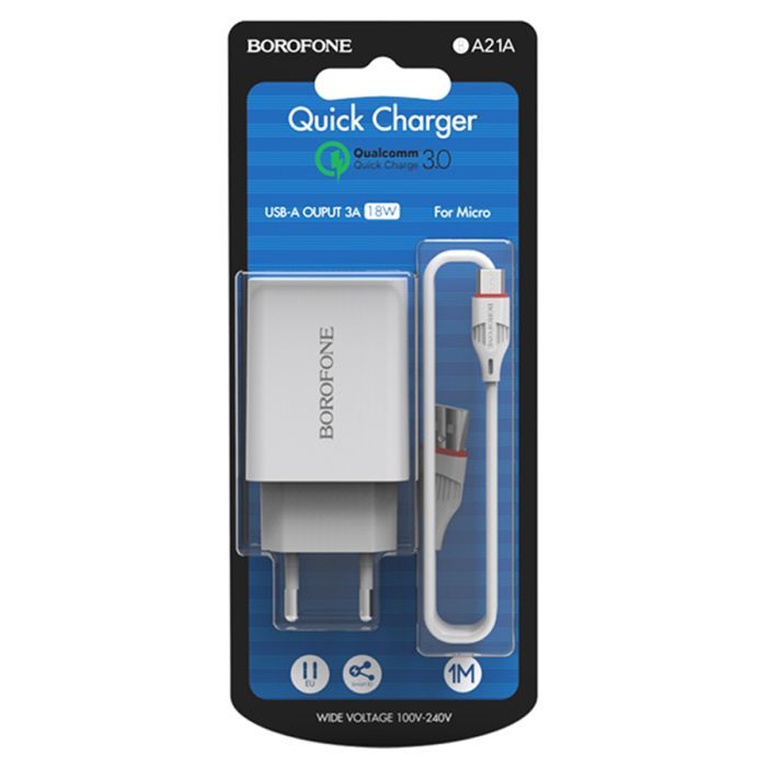 Зарядное устройство BOROFONE BA21A USB + cable USB to Micro 5P 10.5W White (BA21A/MW) изображение 6