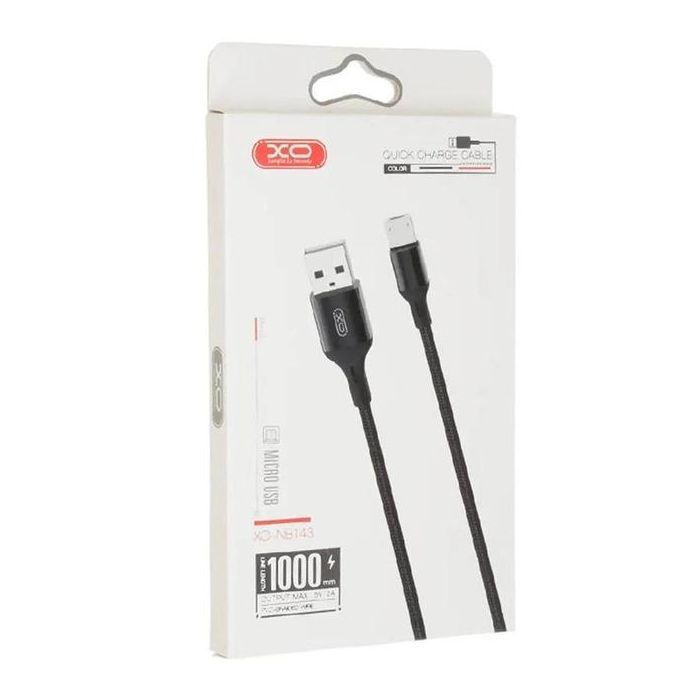 Дата кабель USB 2.0 AM to Micro 5P 1.0m 2.4A braided black XO (NB143-M1-BK) изображение 2