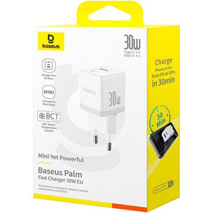 Зарядний пристрій Baseus 1xUSB-C 30W + 1xUSB white (P1011160A213-00) зображення 7