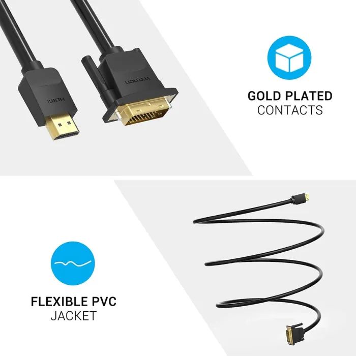 Кабель мультимедийный HDMI M to DVI M 2.0m 4K60Hz black Vention (ABFBH) изображение 6