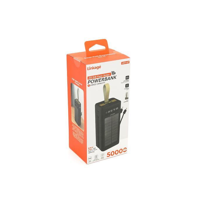 Батарея универсальная Linkage 50000mAh, Solar, 22.5W, cables Туре-С+Lighting, Black (LKP-47) изображение 3