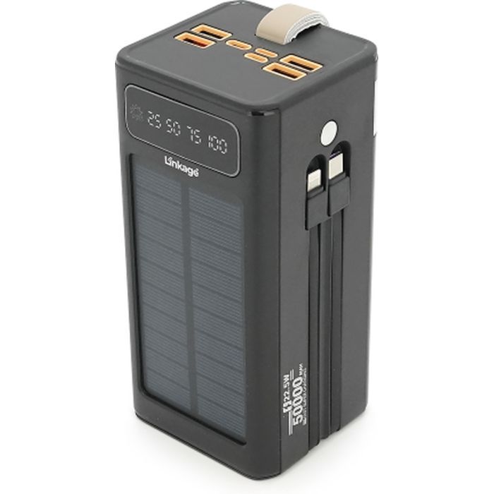 Батарея универсальная Linkage 50000mAh, Solar, 22.5W, cables Туре-С+Lighting, Black (LKP-47) изображение 3