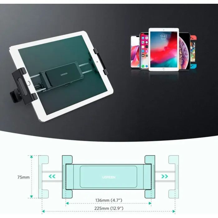 Универсальный автодержатель Ugreen LP160 Car Headrest Mount Holder Black (60108) изображение 4