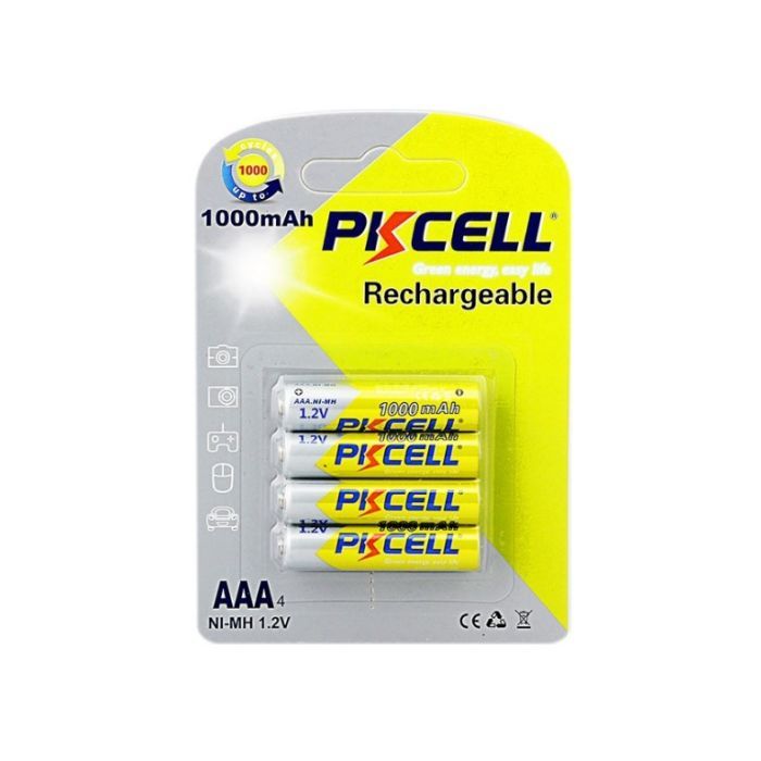 Аккумулятор AAA R03 1000mAh 1.2V NiMH Rechargeable Battery, 4шт/бл PkCell (PC/AAA1000-4BR)