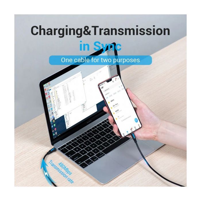 Дата кабель USB-C to Micro 5P 1.5m 10W black VENTION (COVBG) изображение 2