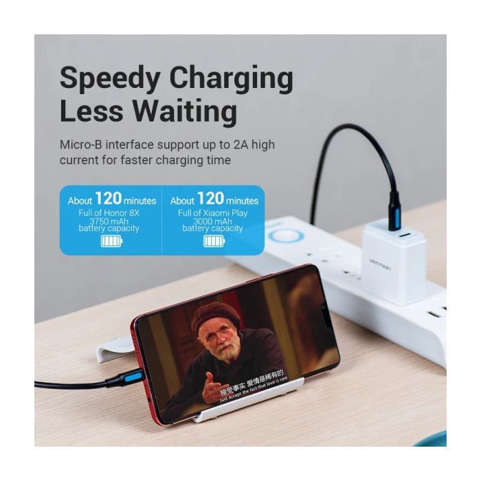 Дата кабель USB-C to Micro 5P 1.5m 10W black VENTION (COVBG) изображение 3