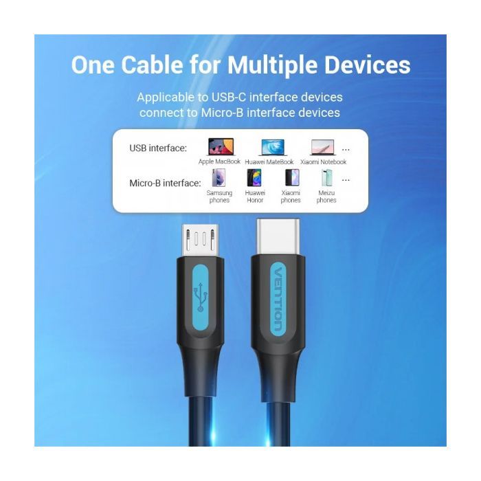 Дата кабель USB-C to Micro 5P 1.5m 10W black VENTION (COVBG) изображение 5