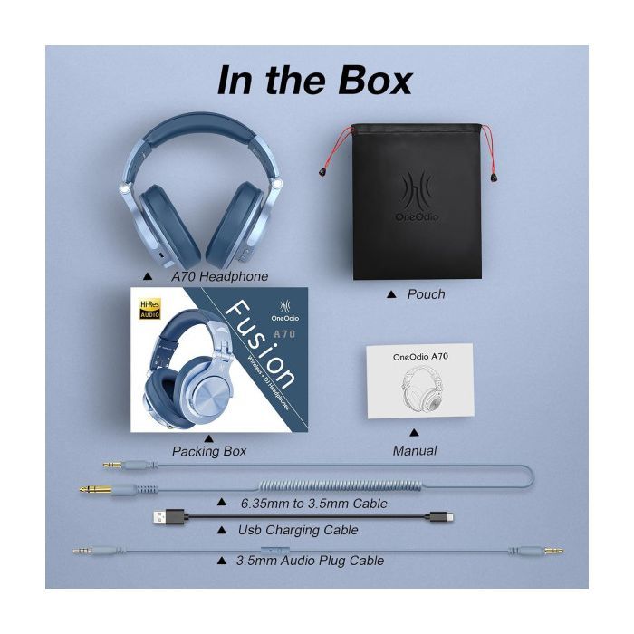 Наушники OneOdio Fusion A70 Bluetooth+3,5мм/6,35мм Black (A70 Black) изображение 3