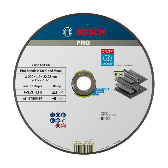 Круг відрізний Bosch Professional, для нержавіючої сталі та металу, 230×1.9×22.23 mm (2.608.603.407)