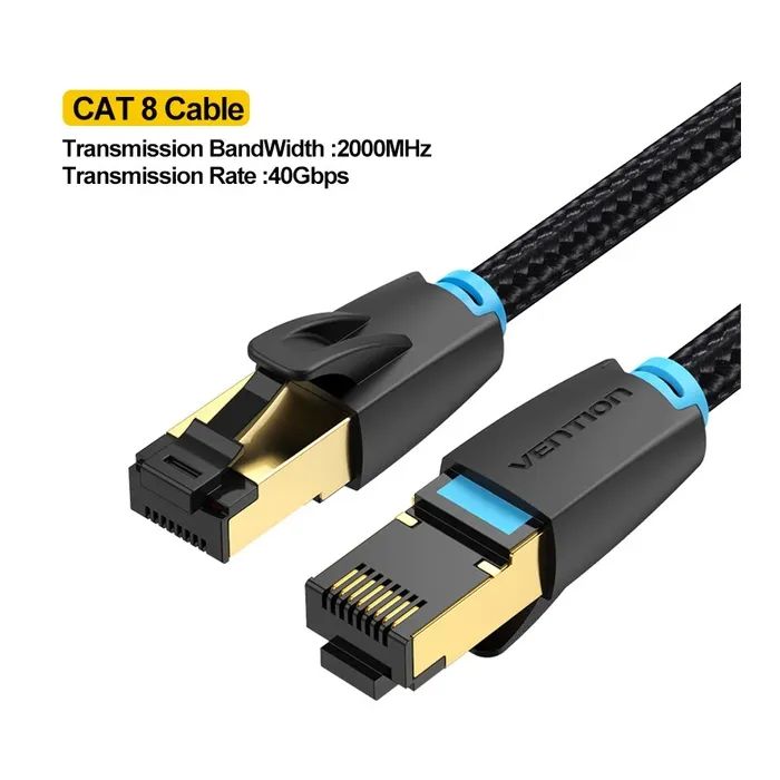 Патч-корд 3м, S/FTP cat 8 RJ-45 black Vention (IKGBI) изображение 2