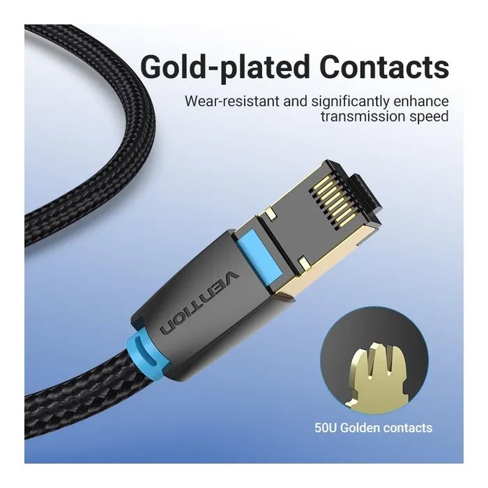 Патч-корд 3м, S/FTP cat 8 RJ-45 black Vention (IKGBI) изображение 3