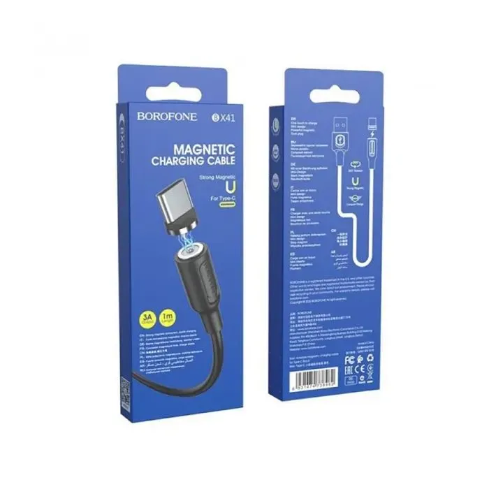 Дата кабель USB 2.0 AM to USB-C 1.0m 2.4A magnetic BX41 black BOROFONE (6931474738462) изображение 4