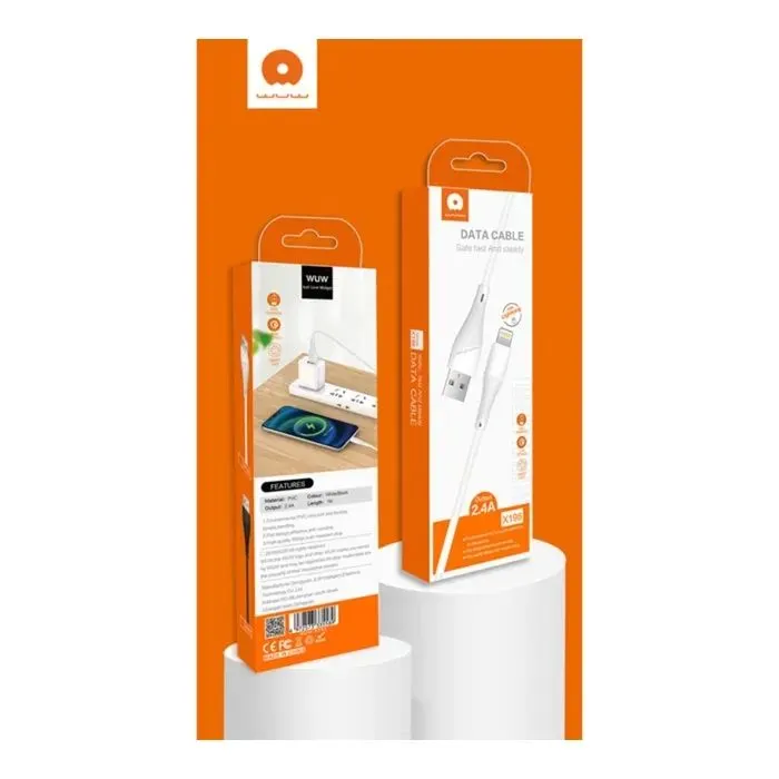 Дата кабель USB 2.0 AM to Lightning 1.0m 2.4A X196 white WUW (6972573335596) изображение 3