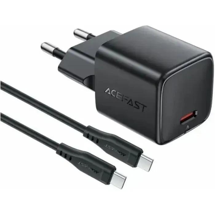 Зарядное устройство Acefast USB-C PD20W GaN + cable USB-C to USB-C black (6974316286509) изображение 2