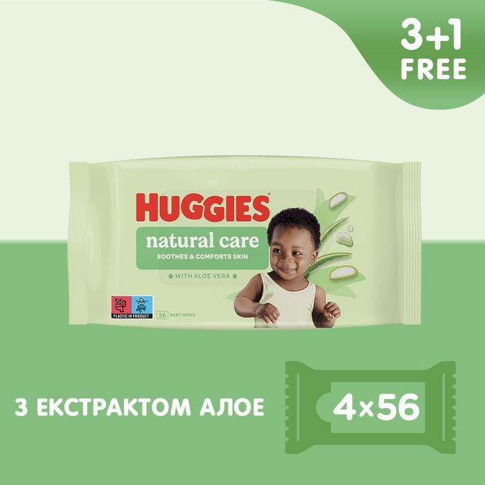Детские влажные салфетки Huggies Natural Care 56 х 4 шт (5029053550183) изображение 2