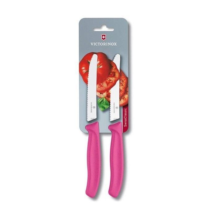 Набір ножів Victorinox SwissClassic 11см, 2шт. в блистере, волнистое лезвие,розовые (6.7836.L115B)