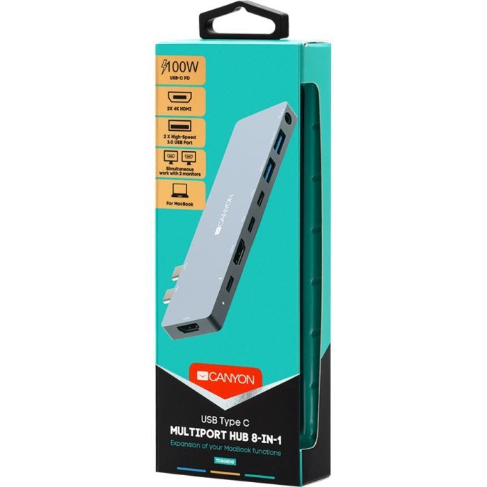 Порт-реплікатор Canyon Docking Station with 8 ports, 1*Type C PD100W+2*Type C (CNS-TDS08DG) зображення 4