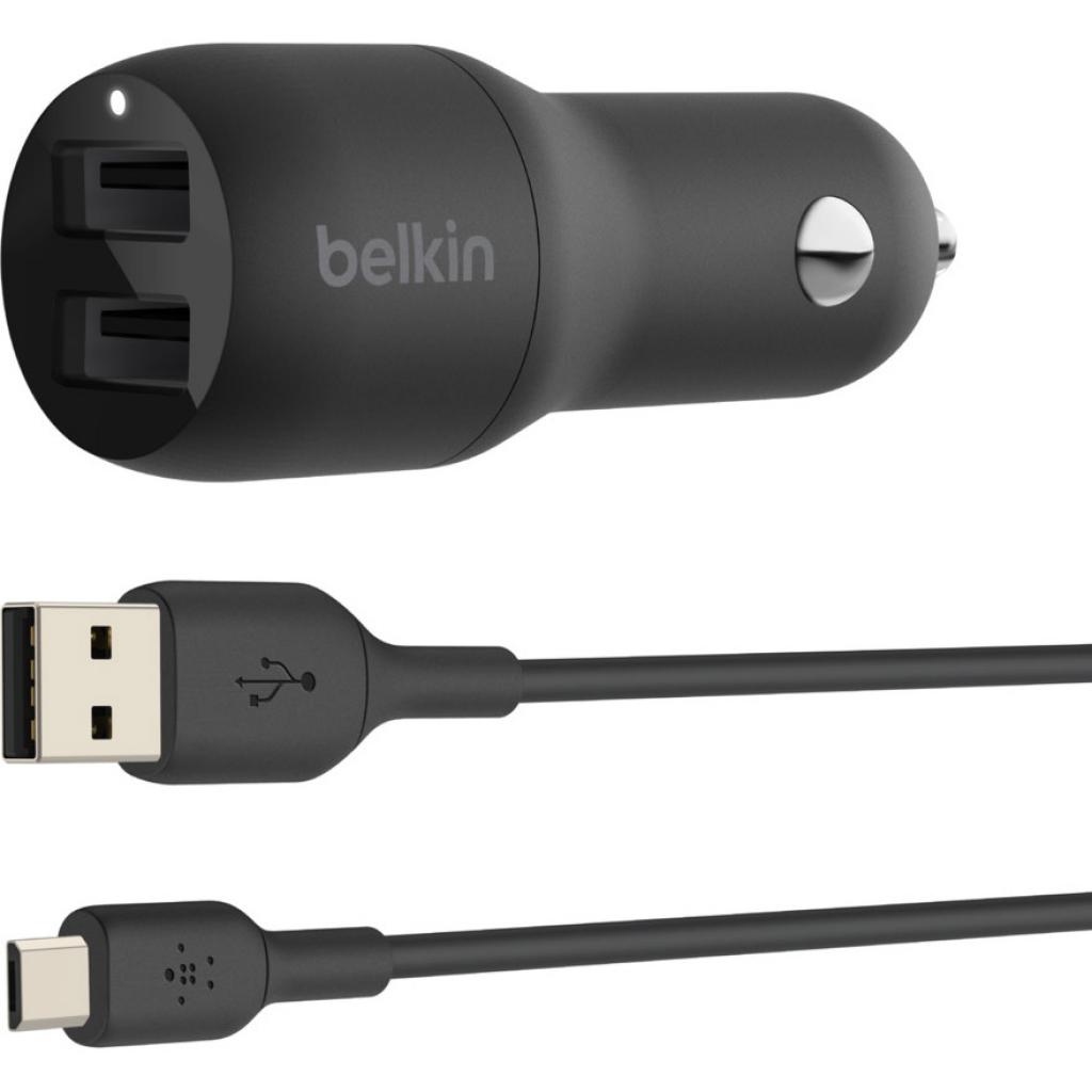 Зарядний пристрій Belkin Car Charger 24W Dual USB-A, USB-A - MicroUSB, 1m, black (CCE002BT1MBK) зображення 6