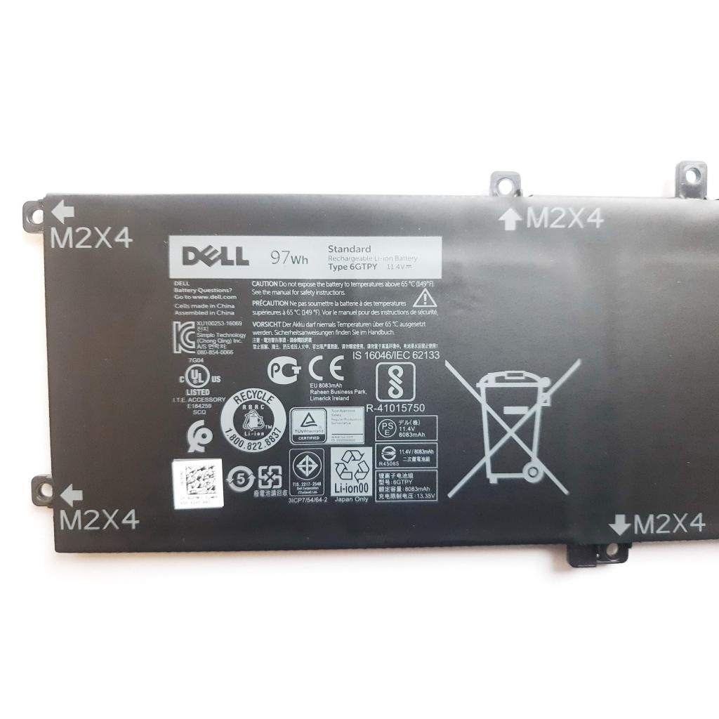 Аккумулятор для ноутбука Dell XPS 15-9560 (long) 6GTPY, 97Wh (8083mAh), 6cell, 11.4V, Li-i (A47597) изображение 2
