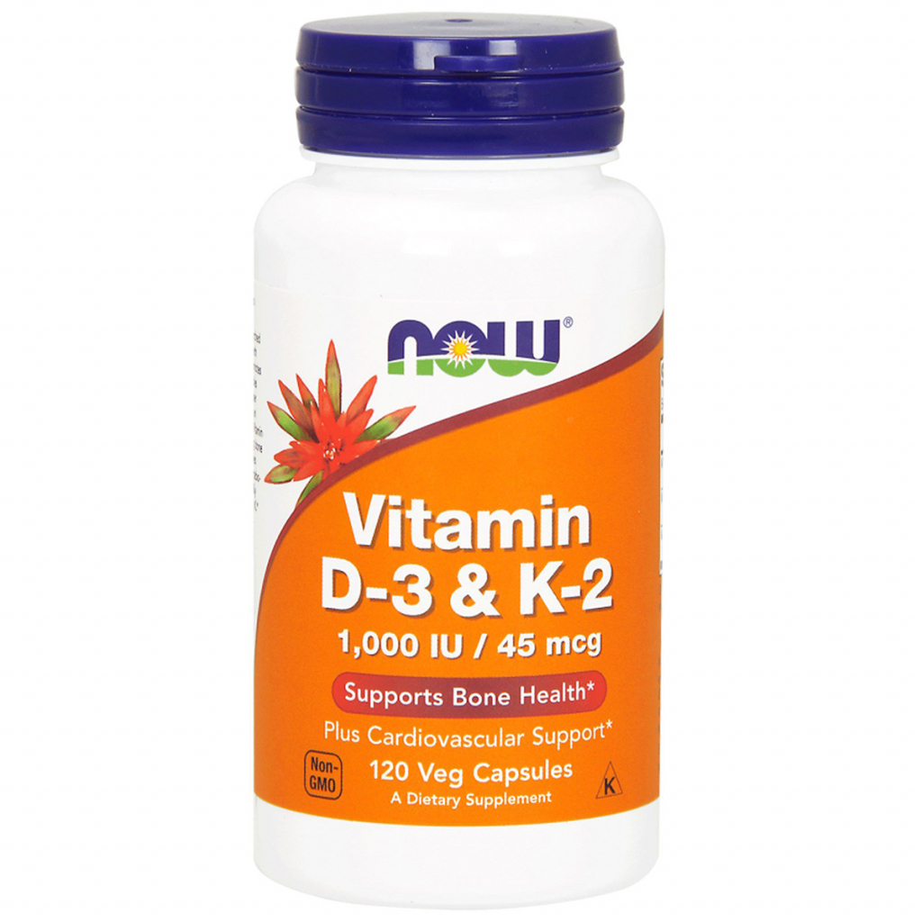 Витамин Now Foods Витамин D3 и К2, Vitamin D-3 & K-2, 1,000 МЕ / 45 мкг, 120 (NOW-00369)