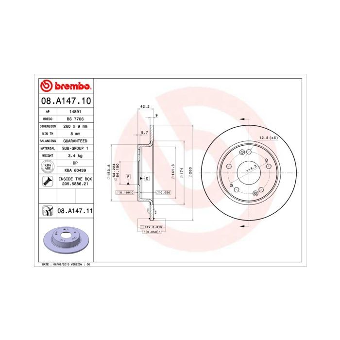 Гальмівний диск Brembo 08.A147.10