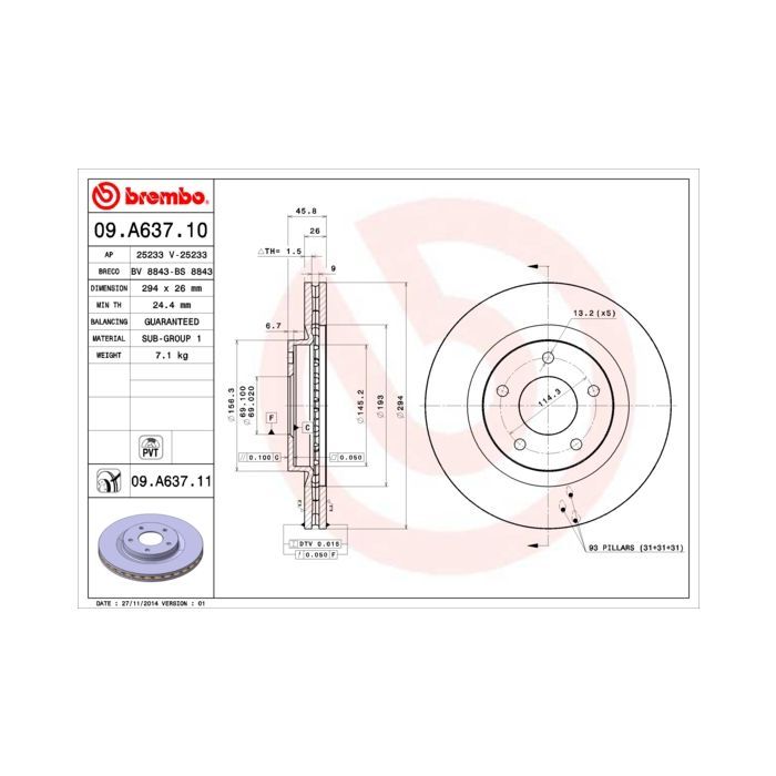 Тормозной диск Brembo 09.A637.10