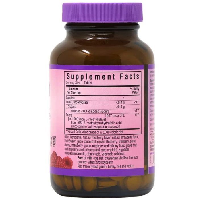 Вітамін Bluebonnet Nutrition Метілфолат (B9) 1000мкг, Смак Малини, Earth Sweet Chewables, (BLB0455) зображення 2