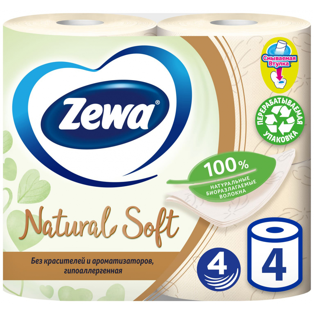 Туалетная бумага Zewa Natural Soft 4 слоя 4 рулона (7322541270043)