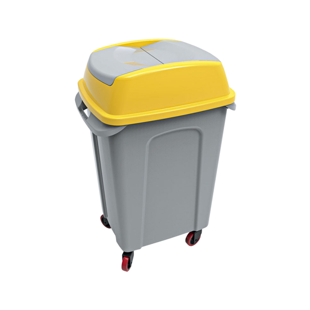 Контейнер для мусора Planet Household Hippo серый с желтым на колесах 70 л (6923)