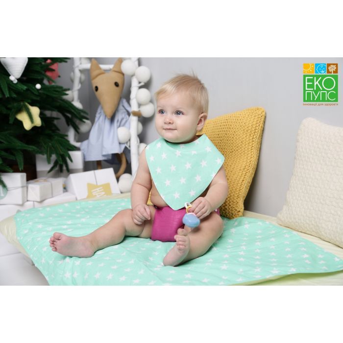 Слинявчик Еко Пупс Eco Cotton бандана 21x30 (ментол, зірочки) (BEC-011) зображення 3