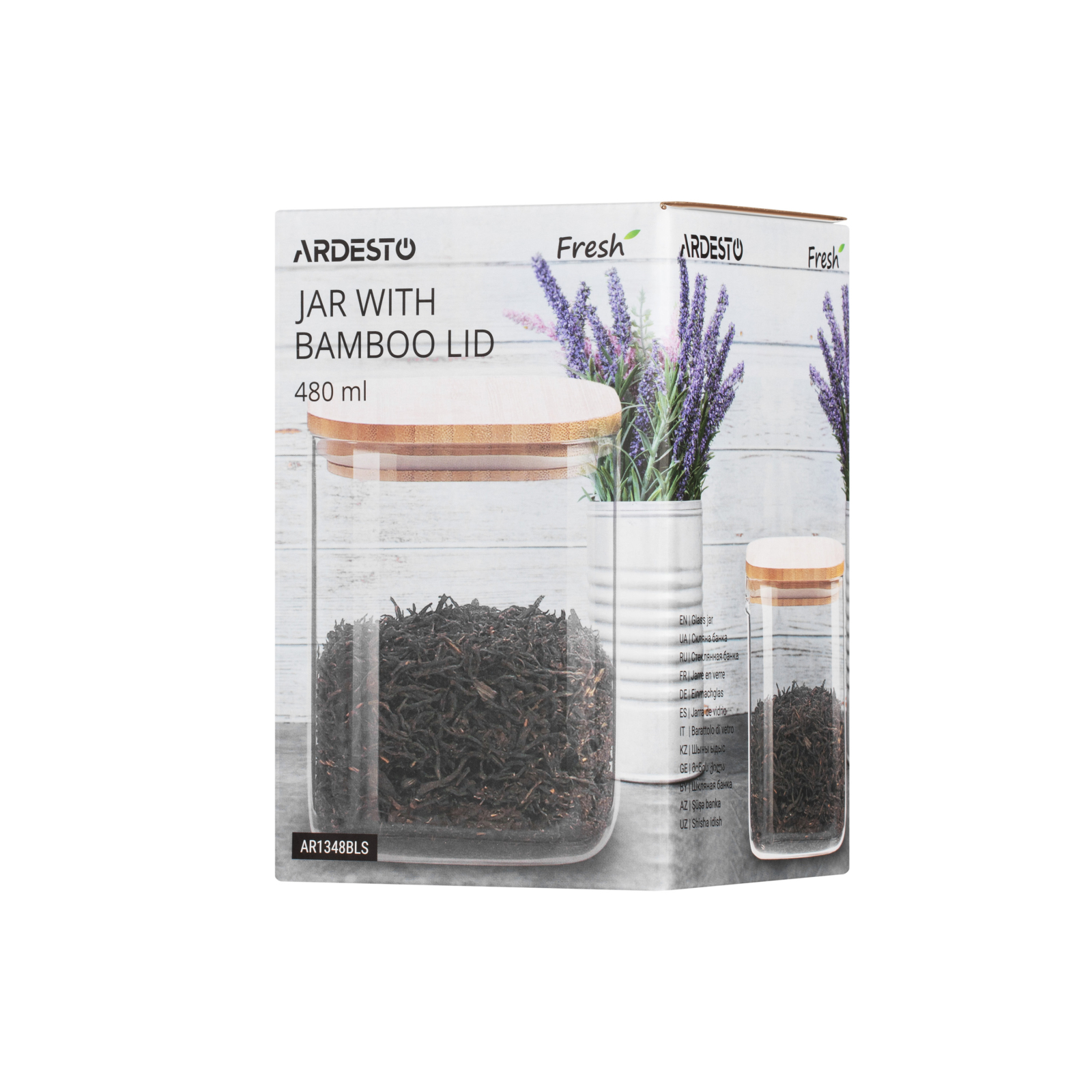 Ємність для сипучих продуктів Ardesto Fresh квадратна, скло, бамбук 480 мл (AR1348BLS) зображення 2